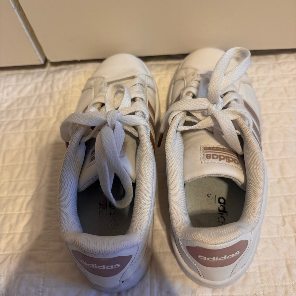 Adidas Ortholite Float Cloudfoam Leather Sneakers Rose Gold Stripes Sz 6 - Picture 5 of 7